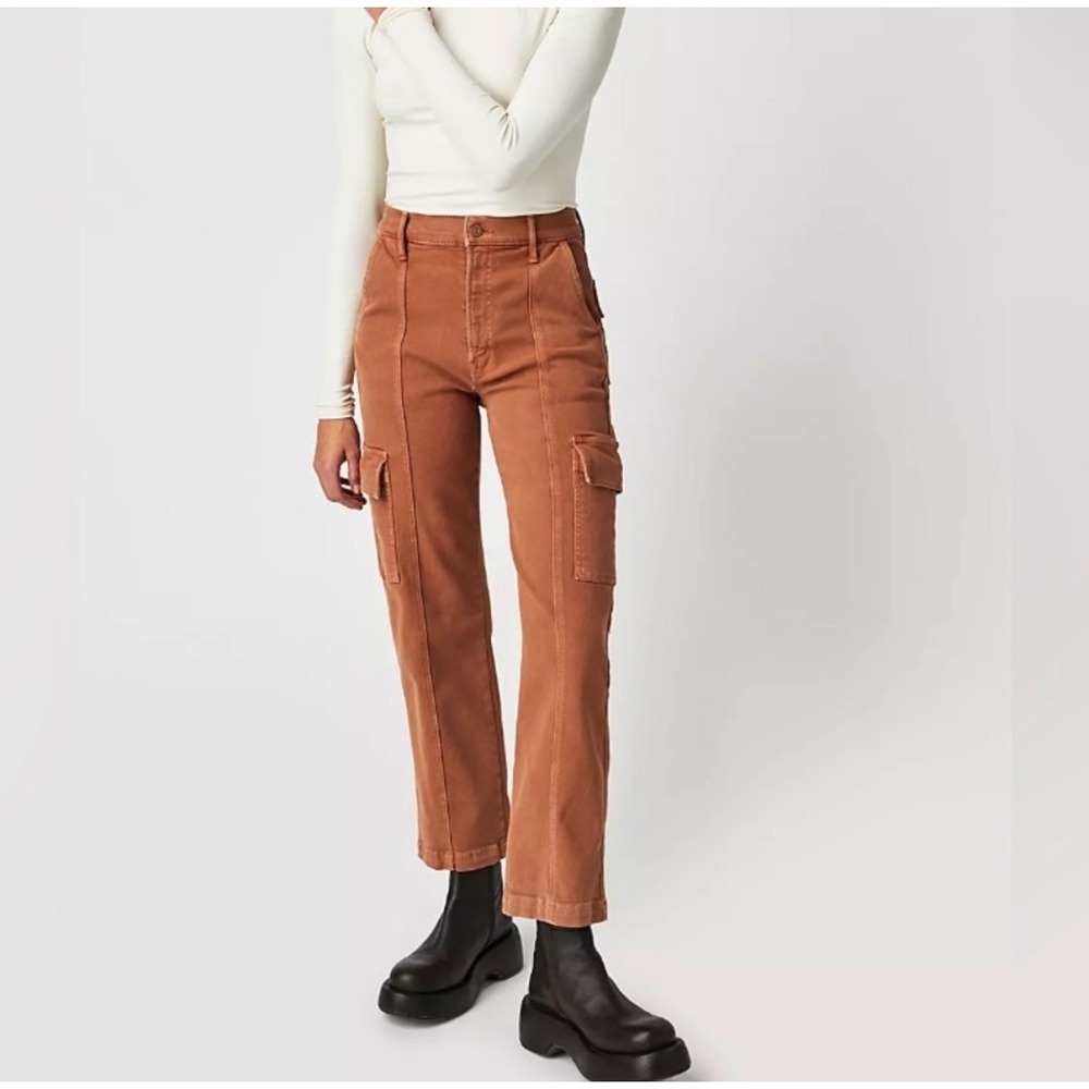 MOTHER The Rambler Cargo Ankle Jeans in Ginger Brown Rust Utility Baggy Boho 33